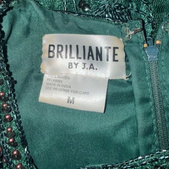 Brilliante by J.A.Vintage Beaded & Sequins Dark Green Lace MidiScallop Hem Sz M - Picture 11 of 13